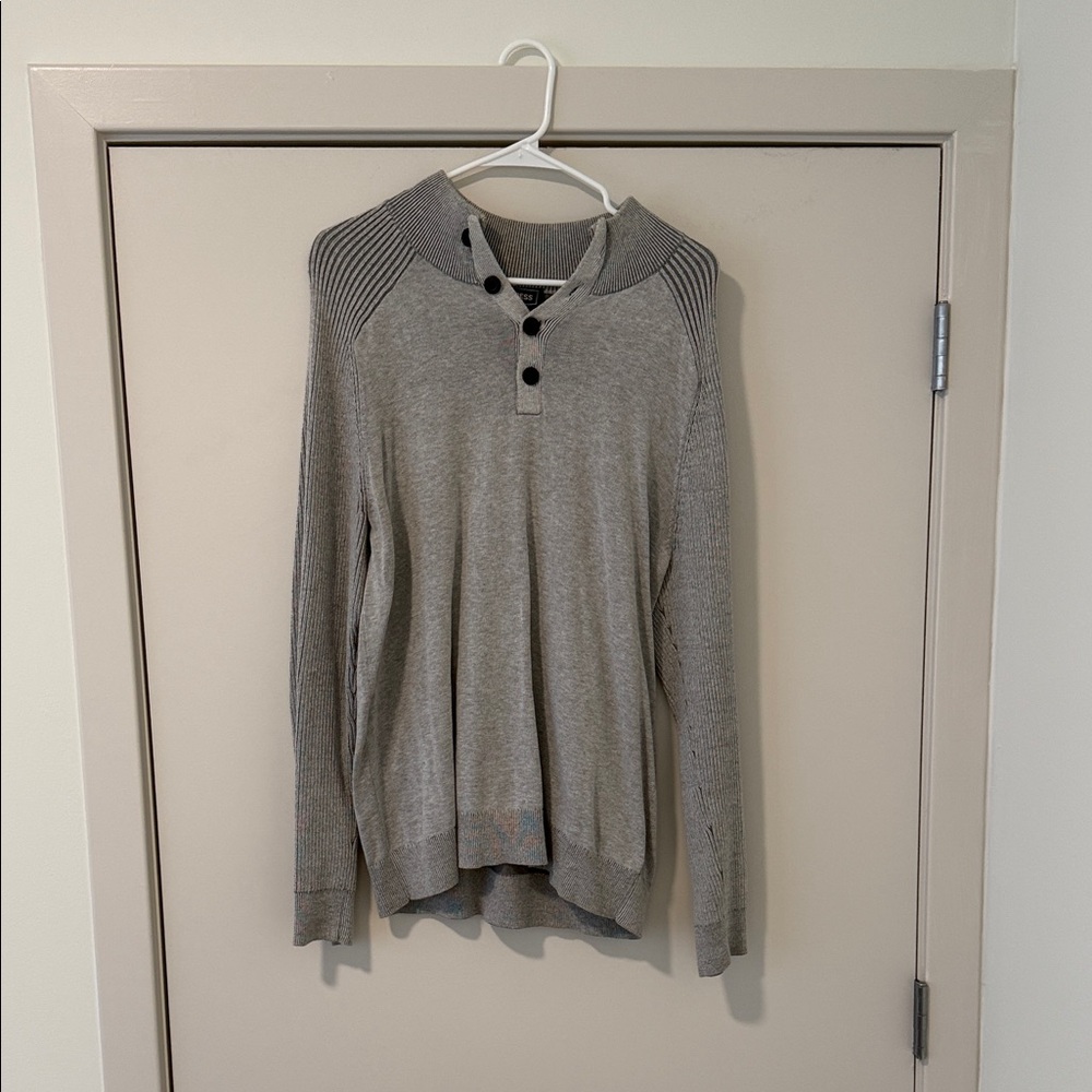 Express Men's Gray Sweater with Button Collar